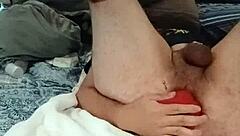 Caged Pup Plays with Bad Dragon Toy