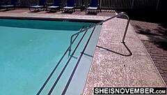 Black beauty MSNovember reveals her stunning bubble butt at the pool