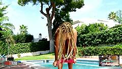 hot teen alana relaxes by pool