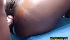 Her tight ebony ass gets fucked close up.