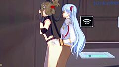 Teen Futanari Nine Engages in Lesbian Play with Chitose and Ruri.