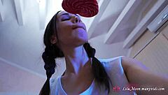 russian brunette lilu moon licks candy and masturbates tight pussy