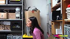 The officer sticks his big cock into Emily's hungry pussy at work