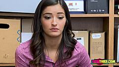 The officer sticks his big cock into Emily's hungry pussy at work