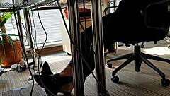 In the bustling office, a playful shoeplay moment captures attention