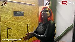 Busty redhead gets a messy facial in amateur gloryhole roleplay