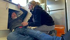 Hot Wife Gives Intense Blowjob To Plumber In Kitchen, Swallowing Cum