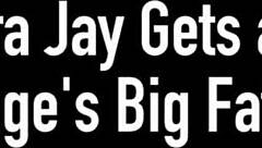 Sara Jay indulges in a deepthroat encounter with Dirk Huge's sizable ebony shaft