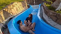 Amateur Latina Stepsister Stuck on Pool Slide, Wild Fuck Part 2