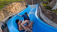 Amateur Latina Stepsister Stuck on Pool Slide, Wild Fuck Part 2