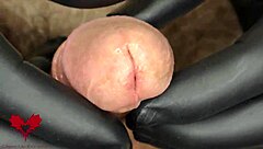 close up urethral stretching session with 3-way dilator in group amateurs.