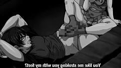 anime girl gives footjob to guy