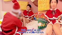 Amateur couple in santa cosplay enjoys toy torture and dirty talk for christmas creampie