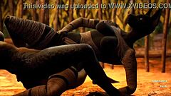 Furry lesbian sex game with playful monsters