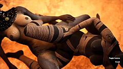 Furry jackal scissoring furry dragon intensely