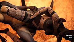 Furry jackal scissoring furry dragon intensely