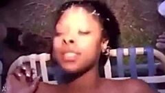 Cumshot frenzy for young chick in interracial bukkake orgy!