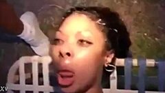 Cumshot frenzy for young chick in interracial bukkake orgy!