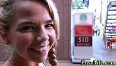 teen blonde gargles cum in wild pov interracial action scene