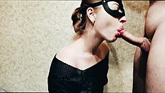 Blonde babe gives blowjob to favorite roommate in dorm