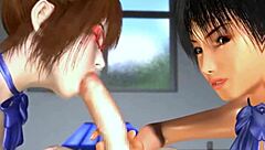 Three-dimensional animated threesome with a busty student and her seductive teacher