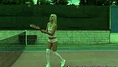 Tiny-breasted teen tennis player teases her bare bottom