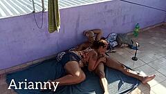 leo ogro and arianny koda go to the terrace to hang clothes and have sex
