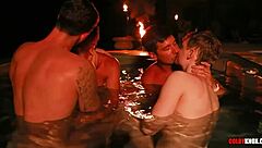 Late night hot tub orgy with finn, ethan, colby, and mickey bareback