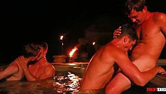 Late night hot tub orgy with finn, ethan, colby, and mickey bareback