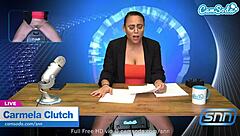 hot milf masturbates on sybian while reading news, huge boobs bouncing