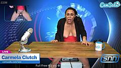 hot milf masturbates on sybian while reading news, huge boobs bouncing