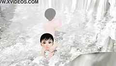 leo anime girl tries mixed bath in hot spring