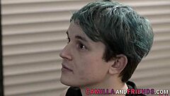 Tgirl gets feet rubbed in stockings before blowjob and cum in mouth