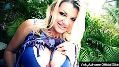 Stunning blonde vicky vette shows off her body by the pool