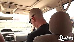 Threesome with Blonde and Brunette Swallowing Cock Deep