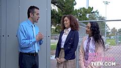 Voluptuous ebony high school students receive pleasure from their seductive teacher