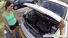 Brunette Babe Pays Mechanic With Pussy In Pov Cumshot