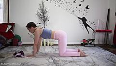 Mature Femdom Gives Yoga Instructions To Shaved Pussy Friend