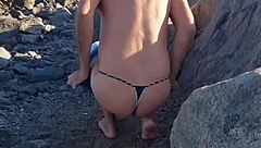 Black and Latina shemale flaunts her curves at the beach