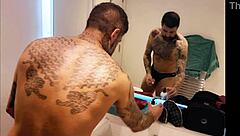 Dirty guy gets so horny in bathroom shower!