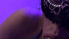 redhead housewife in blue net outfit