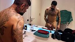 Dirty guy gets so horny in bathroom shower!