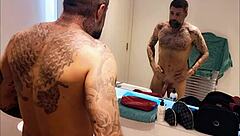 Dirty guy gets so horny in bathroom shower!