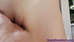 Teen 18+ blonde sucks monster cock in interracial blowjob and swallows!