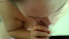 Cute fat girl sucks my hairy cock close up