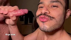 Sucking guy's cock part 3 with cum in mouth and gay blowjob. Sexy action continues.