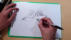 Two gorgeous women in a fast drawing session with a pen