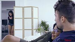 snatching my stepsister's bf for a 3some blowjob 😏 young group fun.