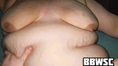 bbw sucks and fucks with huge floppy tits, ending in creampie