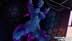 Liara experiences an intense orgasm while receiving a creampie from a mysterious stranger at the gloryhole blender, with immersive 3D anime and POV action
